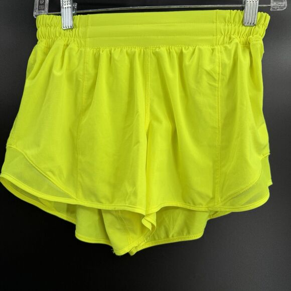 Lululemon Hotty Hot High Rise Size 6 Lined 4” Highlight Yellow Running Shorts - Picture 2 of 6